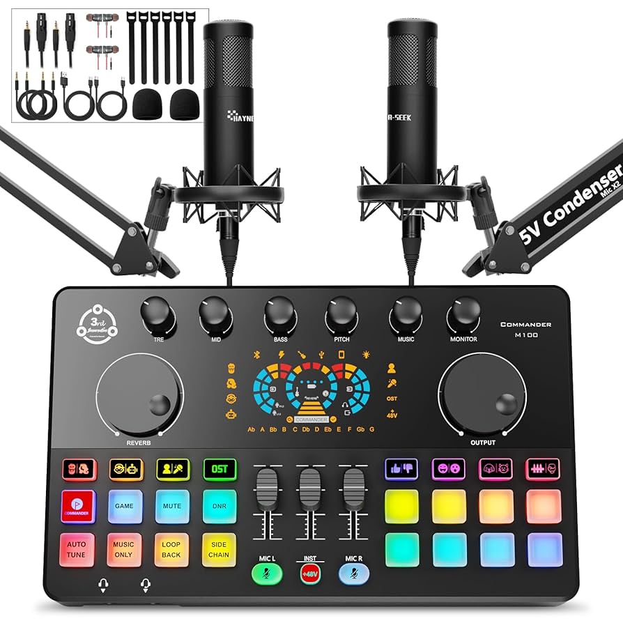 Commander M100 オーディオインターフェイス Amazon.com: Podcast Equipment Bundle for 2, Audio Interface